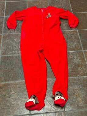 ~~Nick and Nora Red Sock Monkey Fleece Footed Adult XXL Pajamas Jumpsuit